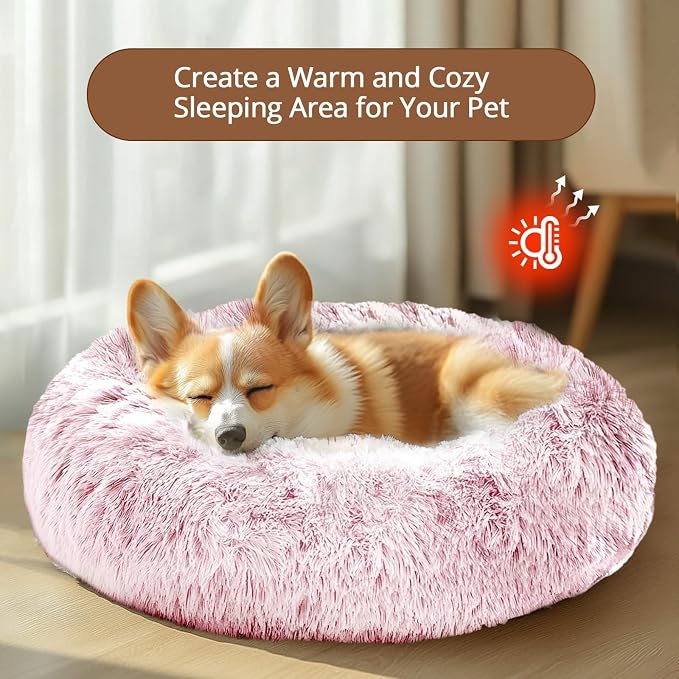 JOLLYVOGUE 27" Calming Donut Dog & Cat Bed, Smoke Pink