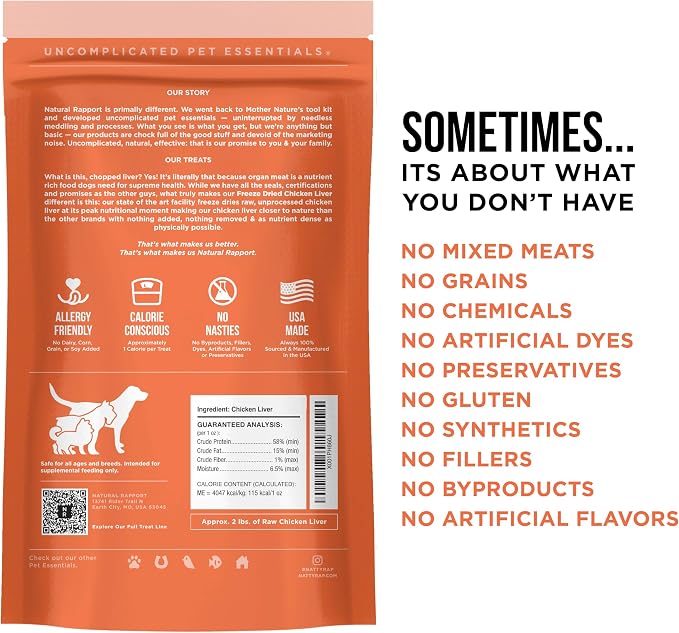 Natural Rapport Freeze-Dried Chicken Liver Treats, Single Ingredient, 8 oz