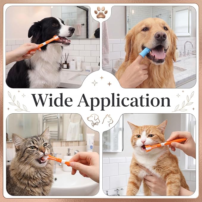 110 Pcs Pet Dog Toothbrush Kit Bulk Includes 50 Dual Head Dental Brushes 50 Finger Brushes 10 Triple Head Pet Toothbrushes 360 Degree Teeth Cleaning for Puppy Cats Oral Dental Health