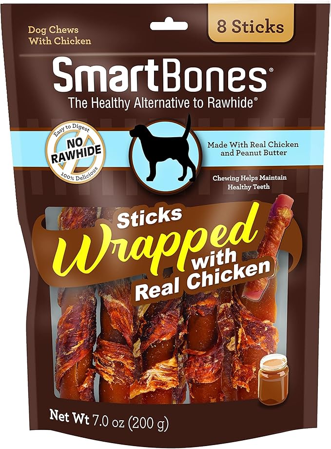 SmartBones Chicken-Wrapped Sticks, Treat Your Dog to a Rawhide-Free Chew Made With Real Chicken and Peanut Butter, 7 Ounce (Pack of 1)