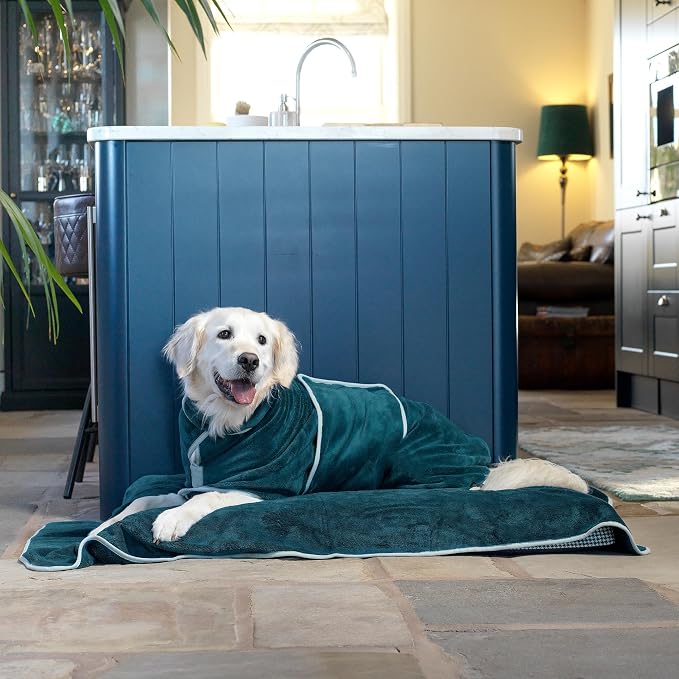 Lucky Pooch® Dog Robe - Luxurious Dog Bathrobe - Ultra Absorbent Dries Your Dogs in Minutes! Double-Layer, Super Soft Towel and Bath Robe All in One (XXL, Teal)