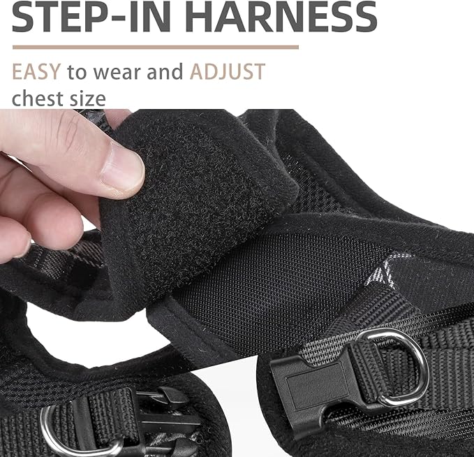 PUPTECK Adjustable Dog Harness Collar and Leash Set Step in No Pull Pet Harness for Small Medium Dogs Puppy and Cats Outdoor Walking Running, Soft Mesh Padded Reflective Vest Harnesses, Black XXS