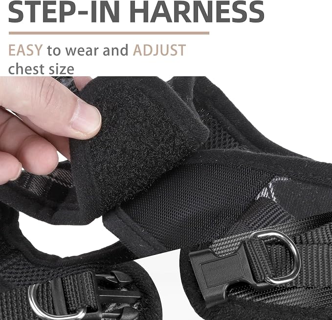 PUPTECK Adjustable Dog Harness Collar and Leash Set Step in No Pull Pet Harness for Small Medium Dogs Puppy and Cats Outdoor Walking Running, Soft Mesh Padded Reflective Vest Harnesses, Black S