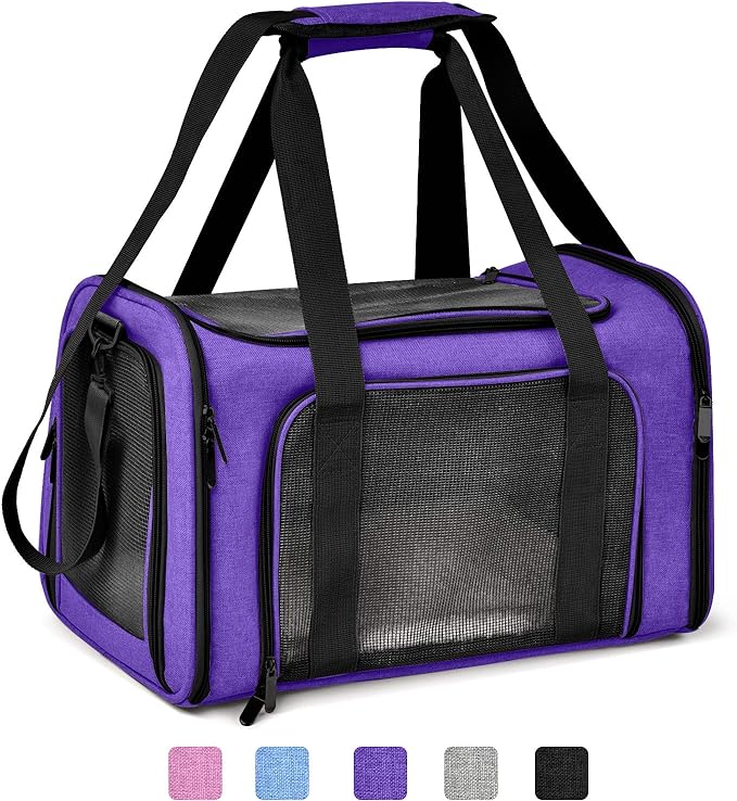 Henkelion Large Cat & Dog Carrier, Up to 25 lbs, Soft Sided Collapsible, Purple