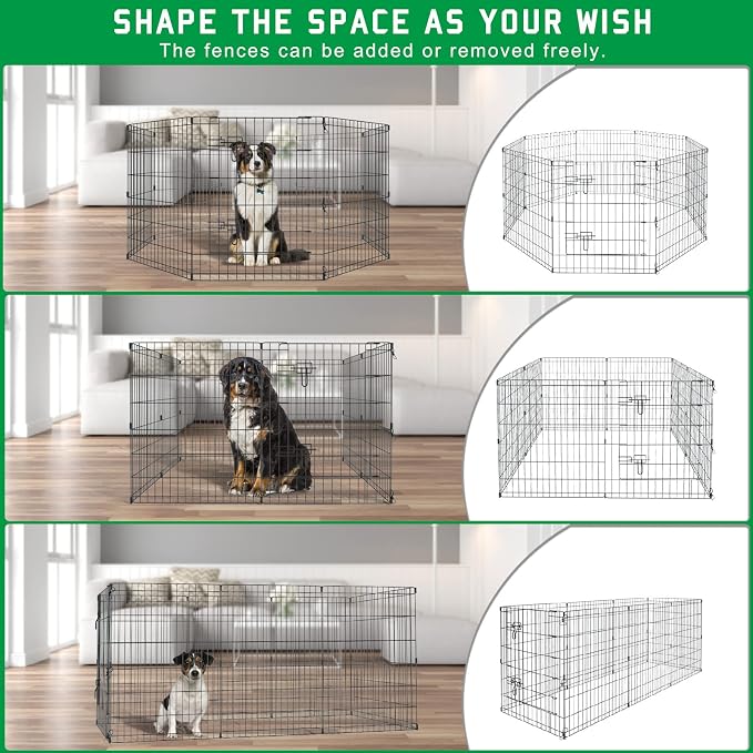 Artmalle Dog Playpen 30 Inch, Foldable Metal Puppy Exercise Pen with Door, 8 Panels Indoor Outdoor Pet Fence, Portable Dog Pen for Small Dogs, Cats, Rabbits, Ducks, Black