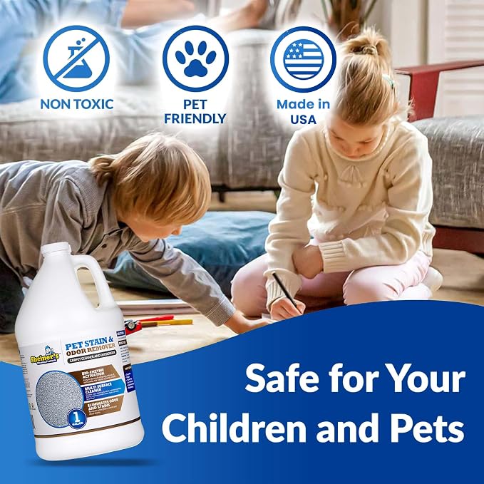 Sheiner's Pet Urine Enzyme Cleaner & Pet Stain & Odor Remover, Advanced Enzymatic Cleaner Solution for Carpets, Rugs, Upholstery & Multi-Surfaces, Safe for Pets & Kids. (128 oz)