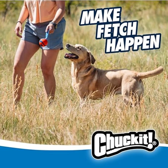 Chuckit! Ultra Tug Dog Toy, Durable Nylon Cord Handle, Large 3-in | Ultra Ball on a Tug-of-War Handle Offers Fetch and Tug Play for Large Breeds 60-100 lbs in Orange and Blue