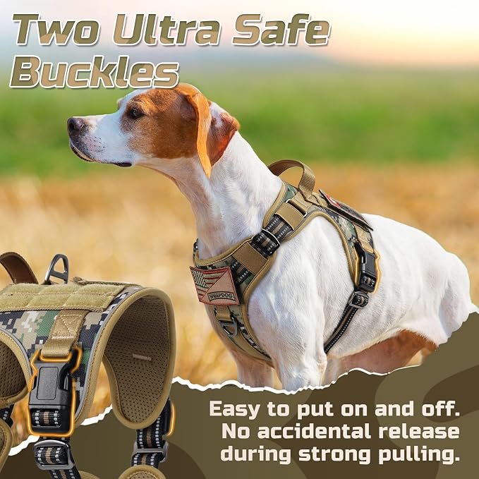 rabbitgoo Tactical Dog Harness for Medium, No Pull Military Service Vest | Molle & Handle, Heavy Duty, Adjustable, Reflective Straps, Easy Control for Training Walking, Brown camo, Medium