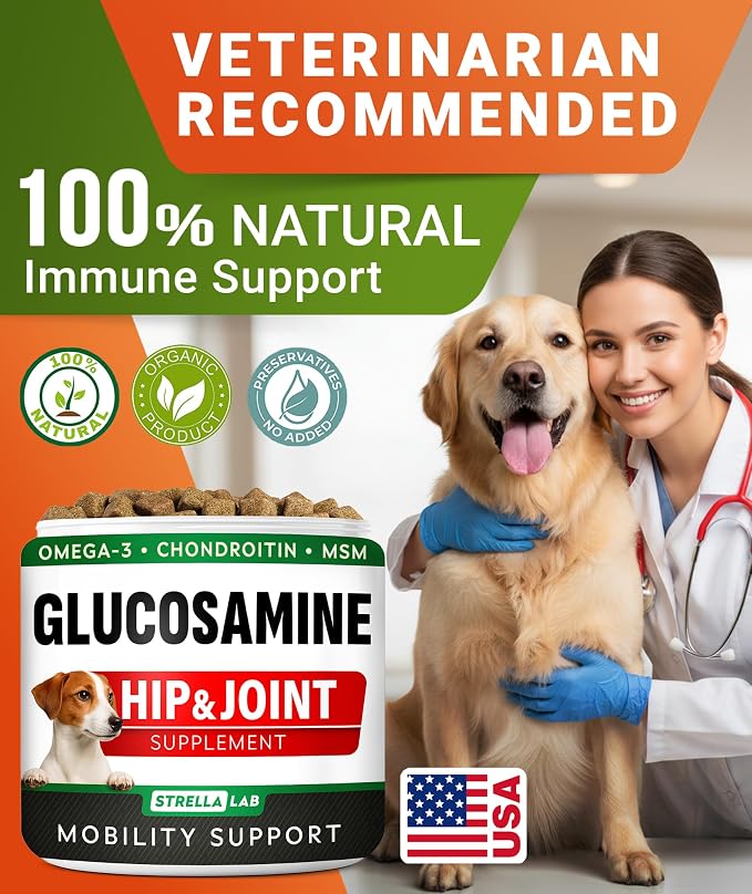 Glucosamine Treats for Dogs - Joint Supplement w/Omega-3 Fish Oil - Chondroitin, MSM - Advanced Mobility Chews - Joint Pain Relief - Hip & Joint Care - Hickory Bacon Flavor - 120 Ct - Made in USA