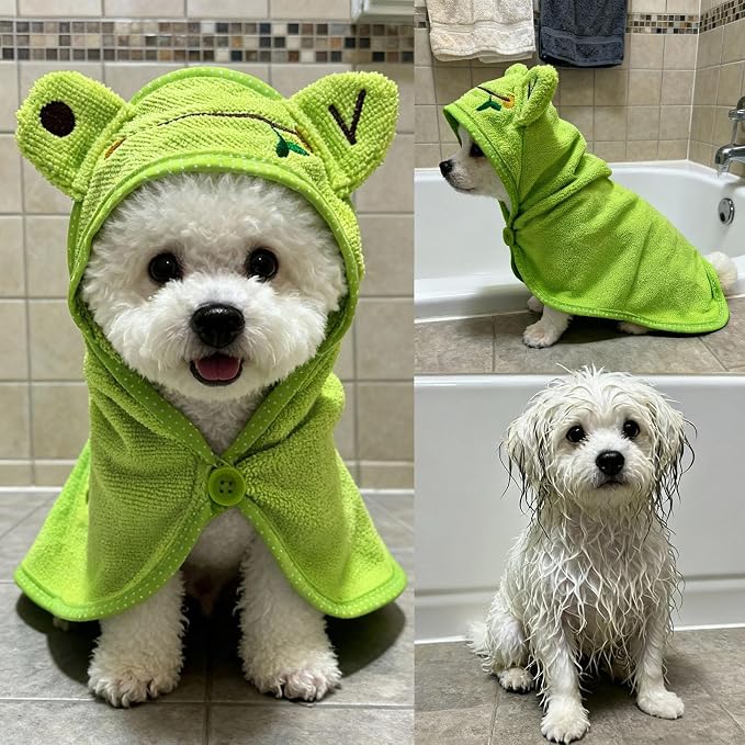 Dog Hooded Bathrobe Towel, Fast Drying Bath Towel Absorbent Warm Blanket Green M