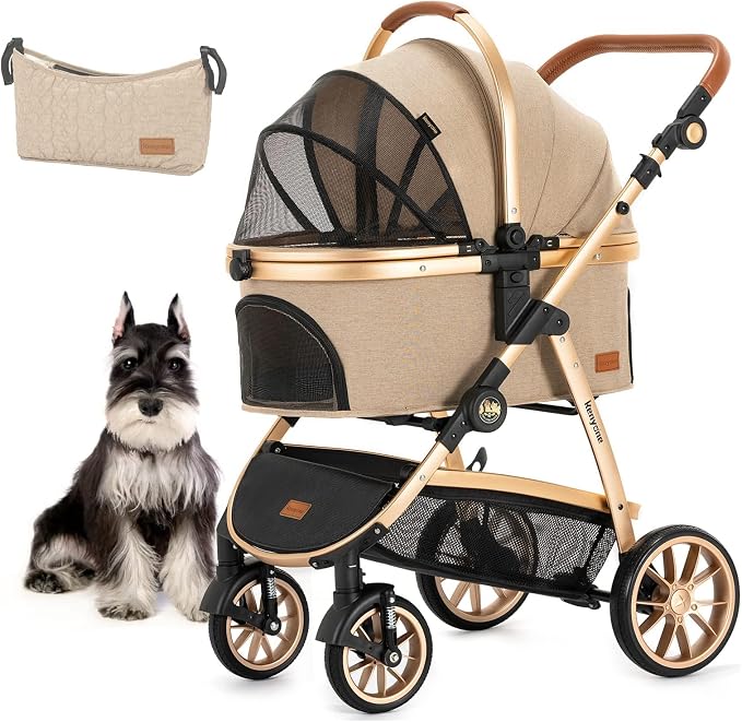 Kenyone 3-in-1 Pet Stroller - Khaki (C510L), Detachable Carrier