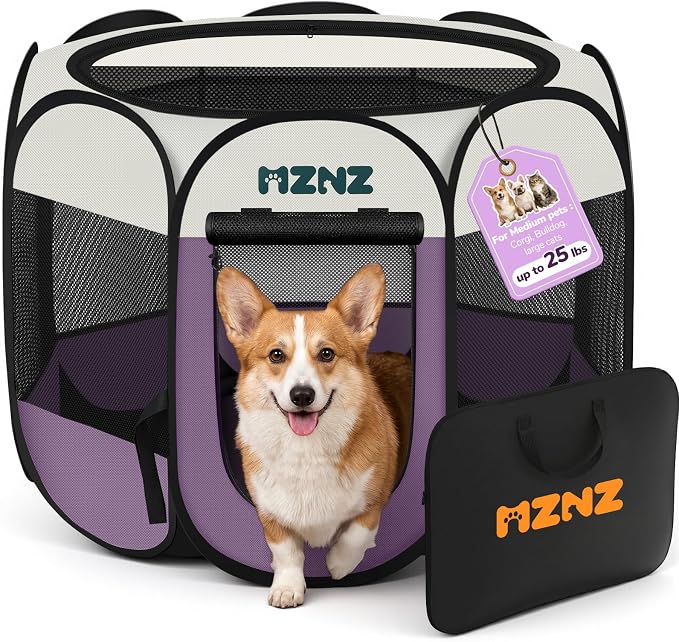 Dog Cat Playpen, Portable Puppy Pet Crate Indoors for Small/Medium Dogs Cats Rabbits, Foldable Dog Cage Enclosure for Outdoor, Pop Up Dogs Tent Kennel with Carrying Case, Purple