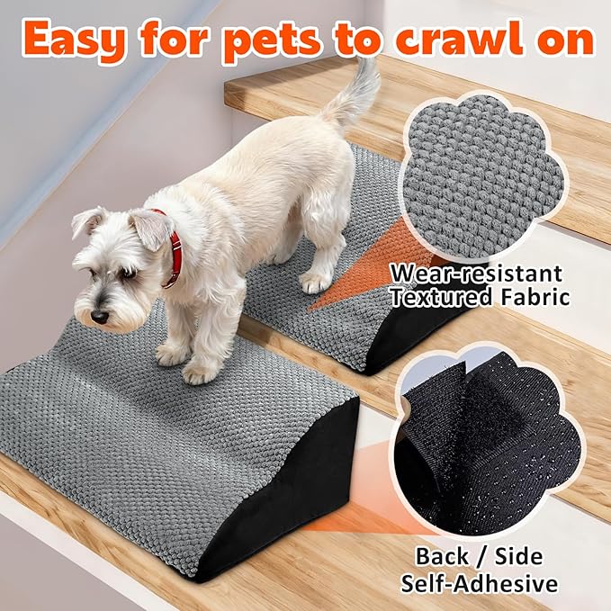2-Step Dog Ramp for Stairs, Non-Slip Dog Stair Ramp, Stair Wedges for Dogs with Self-Sticky Pads to Fix, Low-Angled Pet Steps, for small/medium dogs, puppies, and aging pets needing joint care(2-Pack)