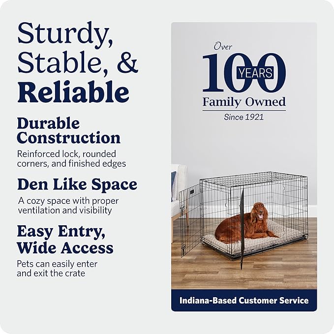 MidWest Homes for Pets 42-Inch iCrate for Large Breeds, 71-90 lbs, Double Door Folding Dog Crate with Divider Panel, Leak-Proof Tray & Secure Latches, Portable, Durable & Easy to Assemble