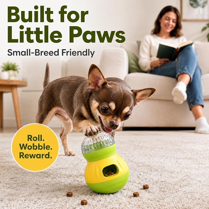 HCY&WLD Dog Interactive Puzzle Toy Adjustable Treat Dispensing Ball (Green) | Sturdy Material, Self-Righting Wobble Base, Indoor Enrichment, Slow Feeder, Smarter Play, Mental Stimulation, Boredom Buster