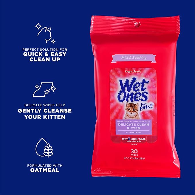 Wet Ones for Pets Delicate Clean Kitten Grooming Wipes with Oatmeal (Pack of 8, 240 Count)