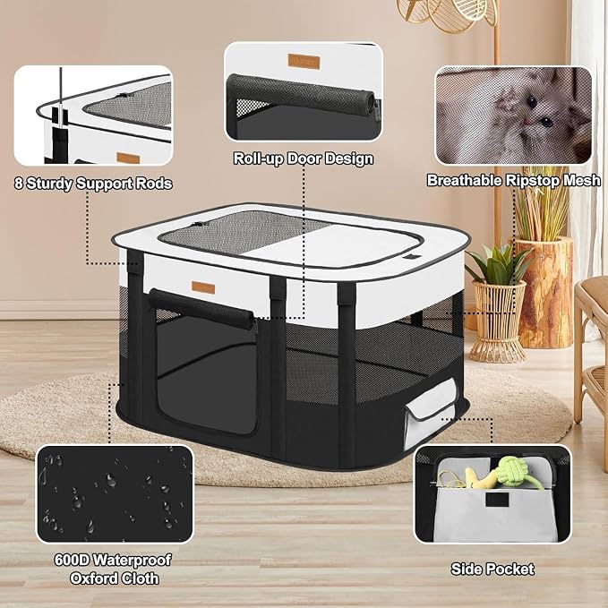 Foldable Cat & Dog Playpen with Carry Bag, Black Large