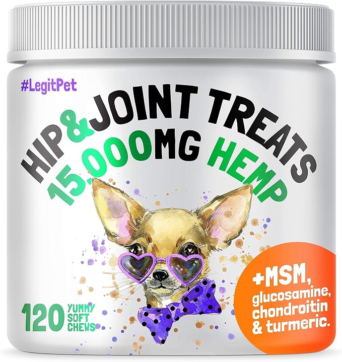 LEGITPET Hemp Hip & Joint Supplement for Dogs 120 Soft Chews and Paw Balm Wax Soother & Moisturizer Cream with Natural Food-Grade Coconut Oil, Organic Shea Butter & Beeswax 2oz Bundle