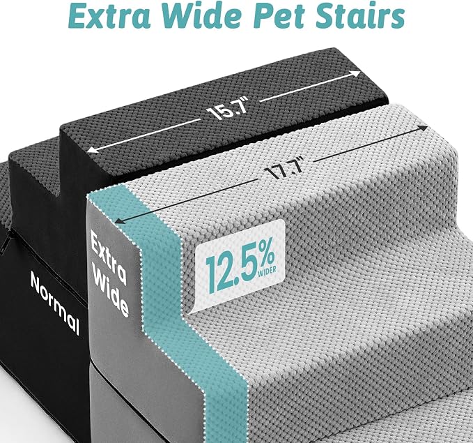 COZY KISS Dog Stairs for Small Dogs, 4 Tier Removable Wider Pet Stairs for Couch and Bed, 17.7" H Dog Steps for Old Cats, Puppy, Small Dogs, 17.7x23.6x17.7 inch, Gray