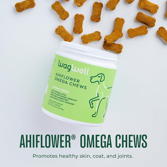 WagWell Ahiflower Plant-Based Omega 3, 6, and 9 Chews for Dogs (60 Count)