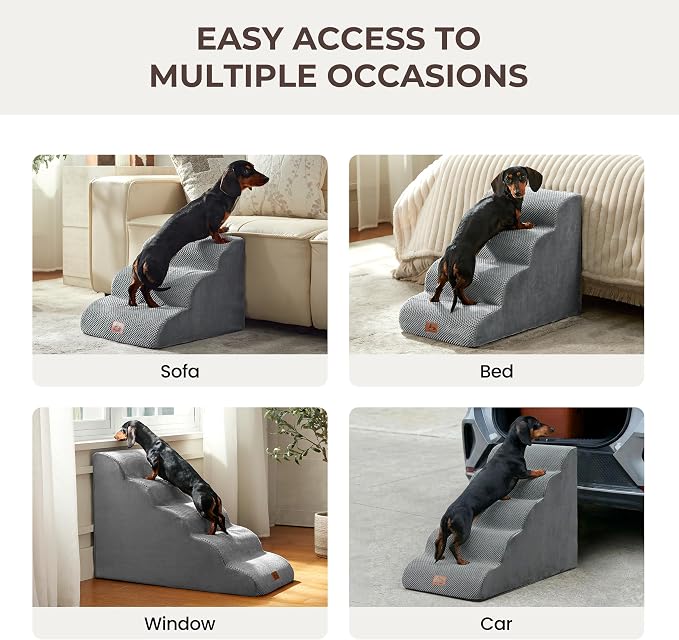 Dog Stairs for High Bed 22.6" H, 5-Step Dog Steps for Small Dogs and Cats, Pet Steps Ramp for Couch Sofa, Non-Slip Stable Indoor Pet Ladder with High Density Foam, Grey