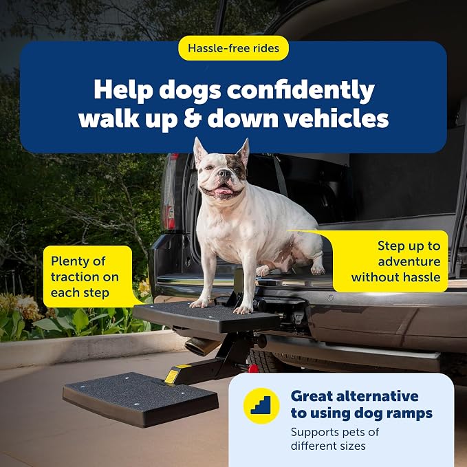 PetSafe Happy Ride PupSTEP HitchStep Dog Stairs, Folding Steps for Truck & SUV Hitches, For Medium to Large Dogs | Folding Hitch-Mounted Steps for Trucks & SUVs, No-Slip Traction Surface, Built for Medium to Large Dogs up to 200 Lb