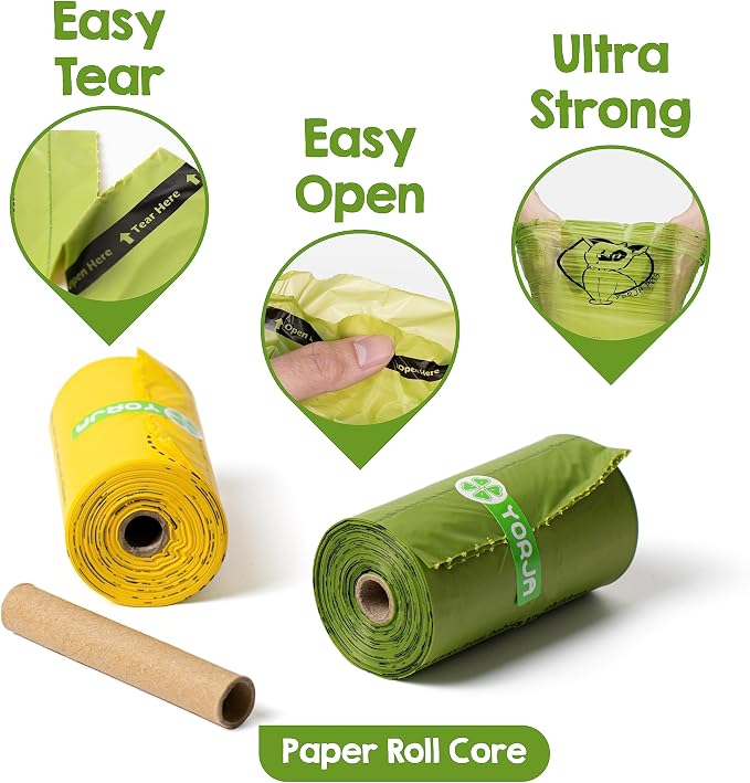 Dog Poop Bags Rolls, 360 Pet Waste Bags, 100% Leak Proof Extra Thick and Strong Corn Starch Blend