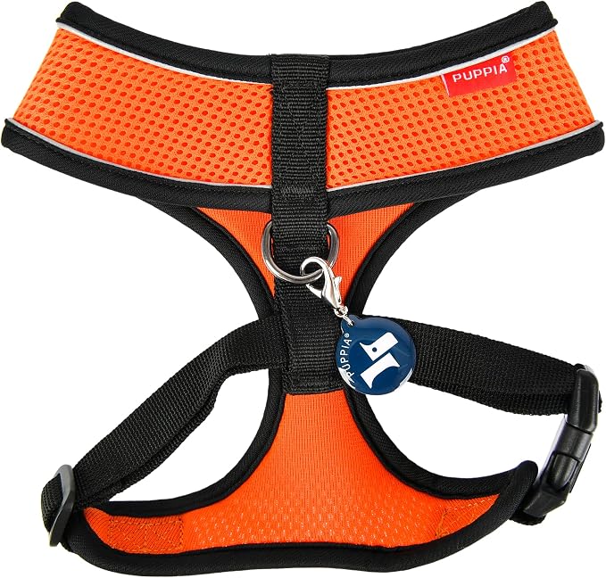 Puppia Soft Dog Harness Pro No Choke Over-The-Head Reflective Straps Triple Layered Breathable Mesh Adjustable Chest Belt and Quick-Release Buckle, Orange, Medium (Pack of 2)