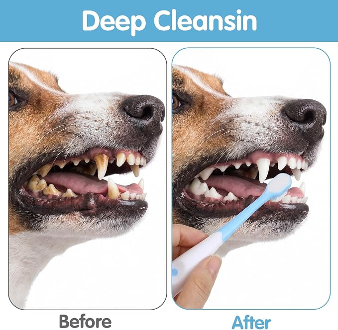 3Pcs Dog Toothbrush Kit for Small Dogs Cats, Ultra Soft Bristles Pet Toothbrush Set for Puppy Kitten Teeth Cleaning, Tiny Brush Head Tooth Brushing Kit (Red, Blue, Yellow)