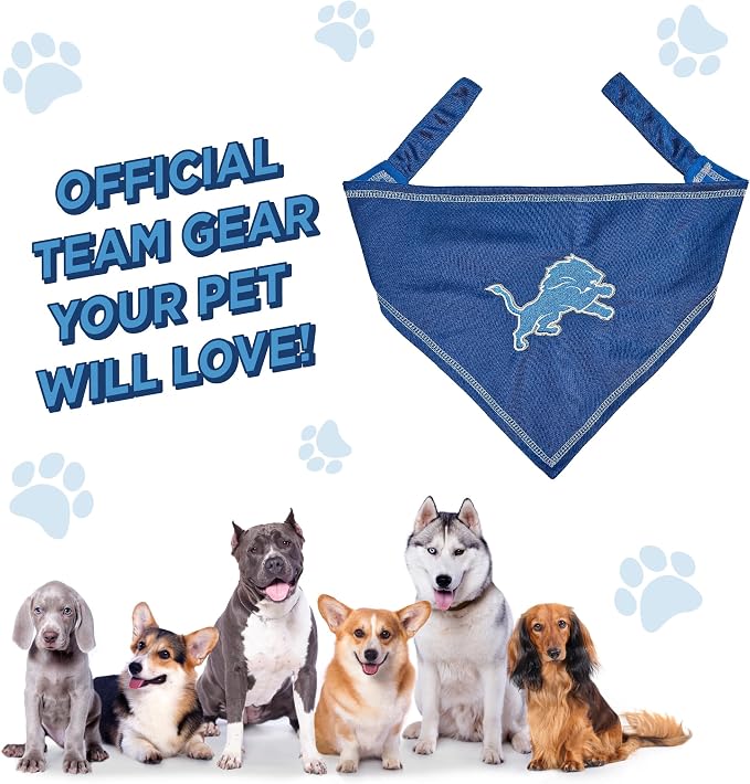Pets First NFL Detroit Lions TIE Bandana, Large/X-Large. Dog Bandana Scarf Bib for Pet Cat Dog. The Ultimate Game-Day, Party Bandana