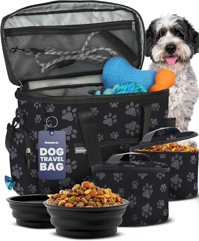 The Original Doggy Bag Dog Travel Kit with Bowls & Food Containers, Paw Print