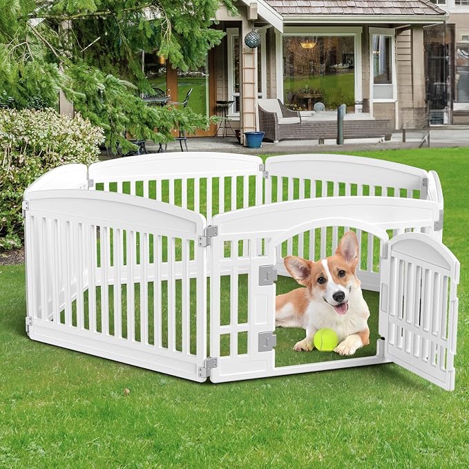 Dog Playpen 6-Panel, 24IN Puppy Playpen, Stable Dog Play Pen Indoors/Outdoor with Secure Locking Door, Plastic Pet Fence for Small & Medium Dogs