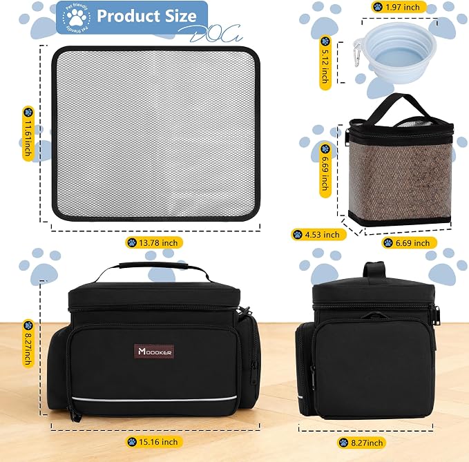 Modoker Dog Travel Bag Airline Approved, 2 Bowls, 2 Food Containers & Feeding Mat