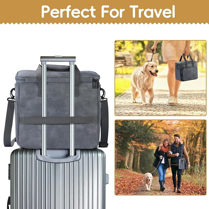 Lasaviin Leather Dog Travel Bag with Food Containers & Bowls