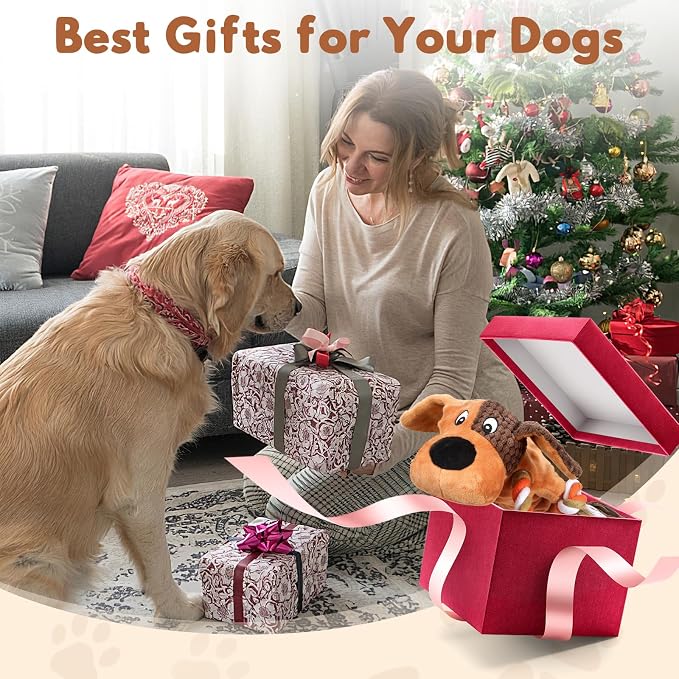 Dog Squeaky Toys for Puppies & Small Dogs - Bubble Plush Cuddle Buddy with Sliding Rope for Teething & Anxiety Relief, Interactive Tug Toy for Gentle Chewers (Chihuahua, Yorkie, Corgi, Poodle)