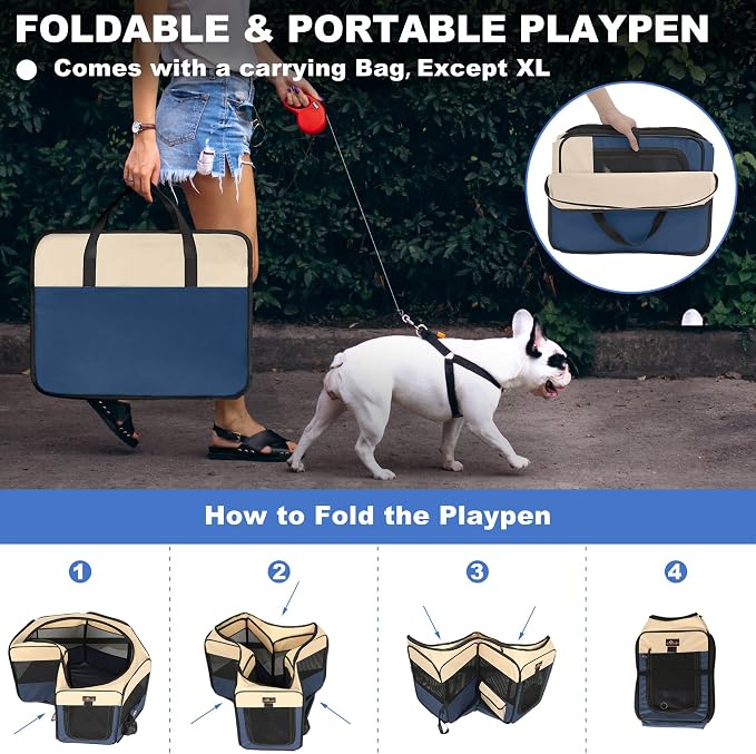 Aivituvin Dog Playpen with Carrying Bag, Removable Shade Cover, Blue, M