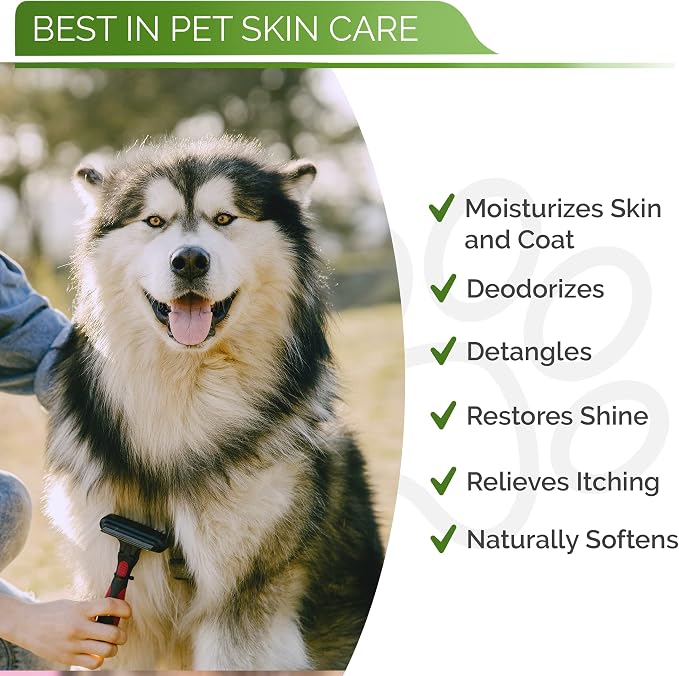 Hypoallergenic Dog Coat Conditioner- Detangles & Softens Fur, Calms Itching & Dryness, Organic Aloe Vera & Manuka Honey Soothes The Skin, Reduces Dandruff, Shedding, Scratching and More 16oz
