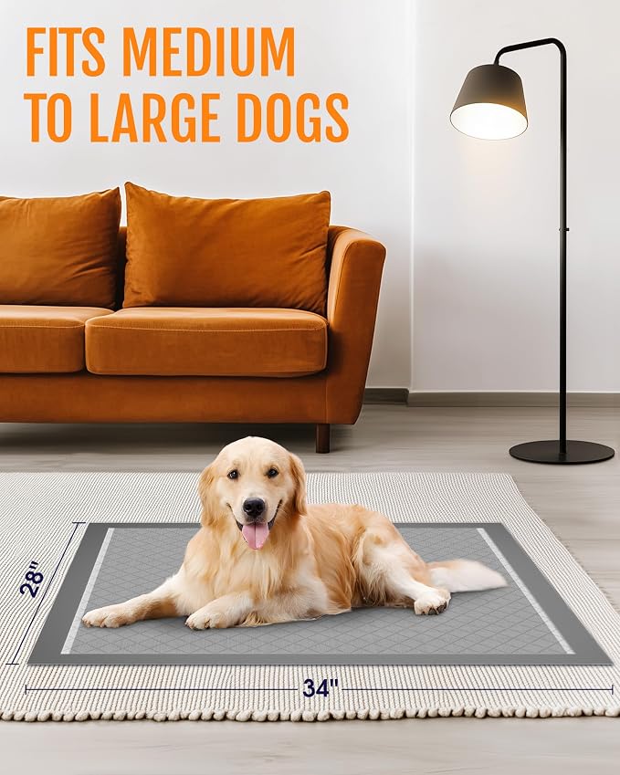 Powools Charcoal Puppy Pads - 100 Packs, 34"×28" Ultra-Large Puppy Pads, Odor-Control Carbon Pee Pads for Dogs, 6-Layer Ultra-Absorbent & Quick-Dry Black Training Pads
