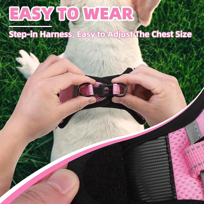 PUPTECK Dog Harness Small Sized Dog, Step in Adjustable Reflective Dog Vest Harness Escape Proof, No Pull Soft Padded Harness Easy Control, Pink, S