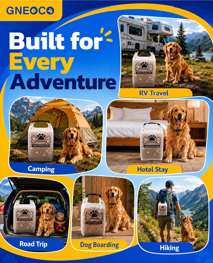 Airtight Dog Food Storage Bag 14-Cup with Roll-Top Closure, TPU, Transparent