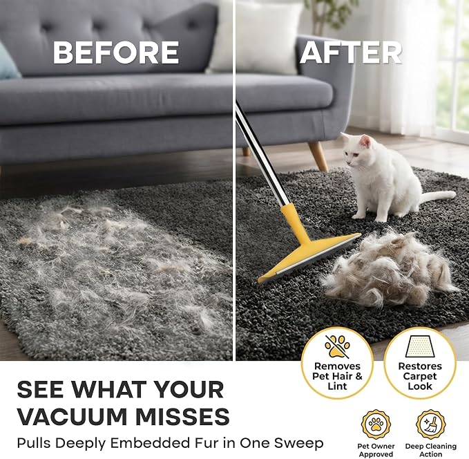 Carpet Rake for Pet Hair Removal, Metal, Xtra