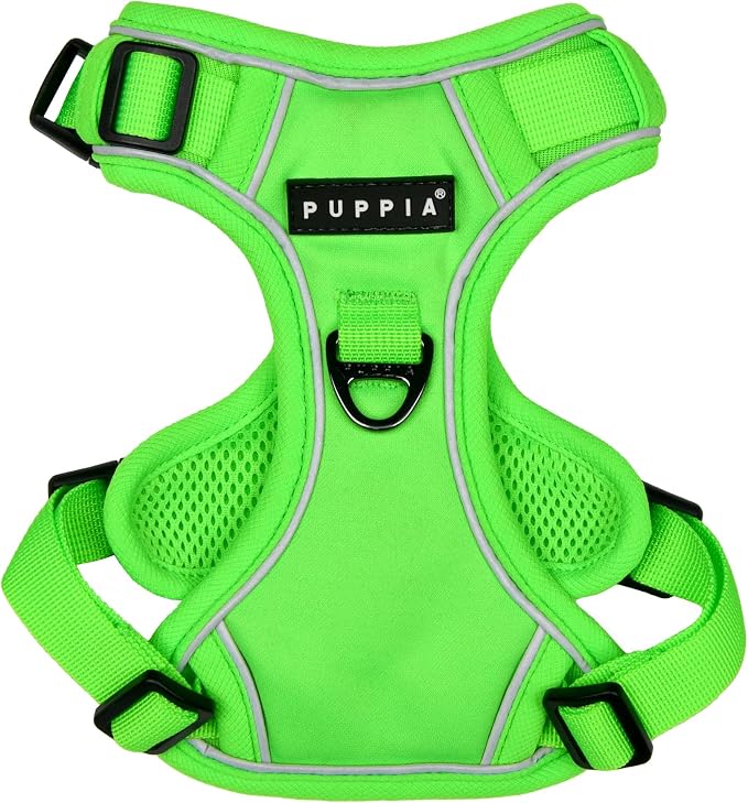 Puppia Neon Dog Harness H Sturdy Adjustable Neck and Chest Reflective Front and Back D-Ring for Small and Medium Dogs, Green, Large