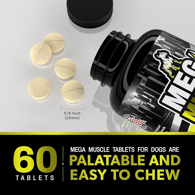 Mega Muscle for Dogs | Daily Chewable Tablets with Multivitamin Support | High Protein Dog Supplement for Active Dogs | Chicken Flavor, 60 Count