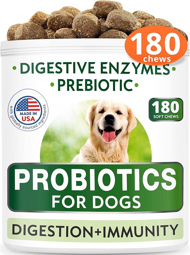 Glucosamine Bacon Flavor + Dog Probiotics Bundle - Joint Pain Relief + Gas, Diarrhea Relief - Chondroitin, MSM, Omega-3 + Digestive Enzymes, Prebiotics - Chewable Fiber - 300 Soft Chews - Made in USA
