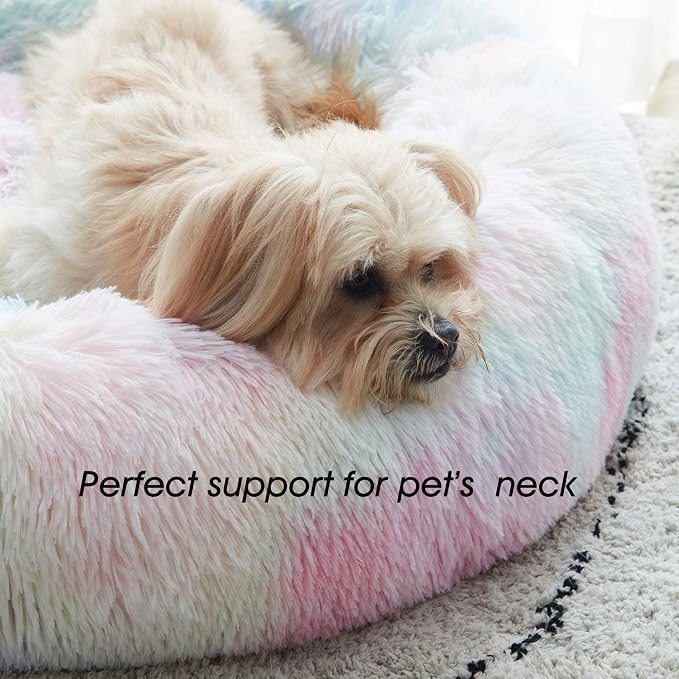 Western Home Calming Donut Small Medium Pet Dog Bed Washable,27" Rainbow
