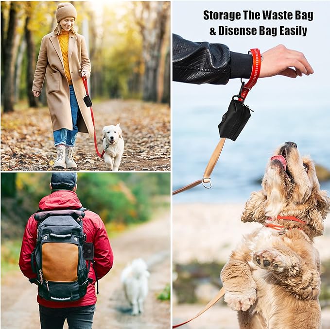 Black and Pink Dog Waste Bag Dispensers - Leash Attachment Dog Poop Bag Holders With Hand Free Holder Carriers