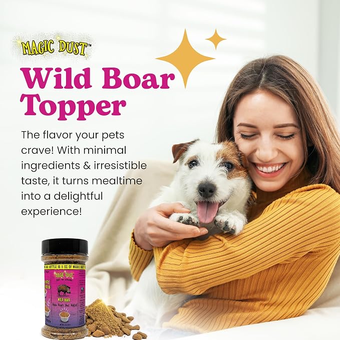 Magic Dust Wild Boar Jerky Topper, Single Protein Pet Food Topper for Dogs & Cats, Enhance Flavor & Elevate Mealtime Excitement for Picky Eaters, Made in USA - 8 Ounce Bottle
