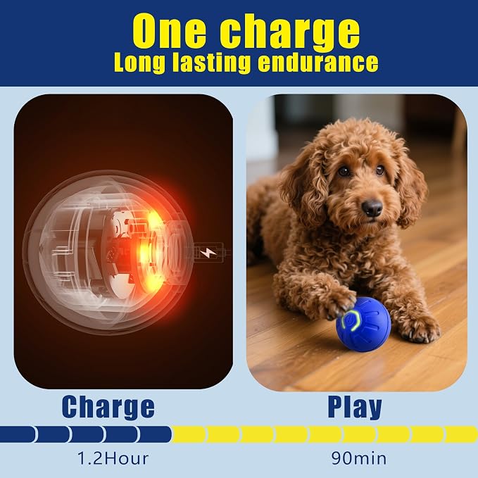 Interactive Self-Moving Pet Toy Ball - Motion-Activated Auto Rolling, Military-Grade Chew Resistant, USB-C Rechargeable for Small Dogs & Cats (Blue,2in Small1)