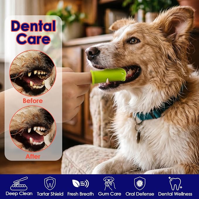 Dog Finger Toothbrush 2 Pack, Small & Large Sizes for Better Finger Fit, Soft Food Grade Silicone Dog & Cat Toothbrush, 180° Bristles for Plaque & Tartar Removal, Pet Teeth Cleaning & Bad Breath Care