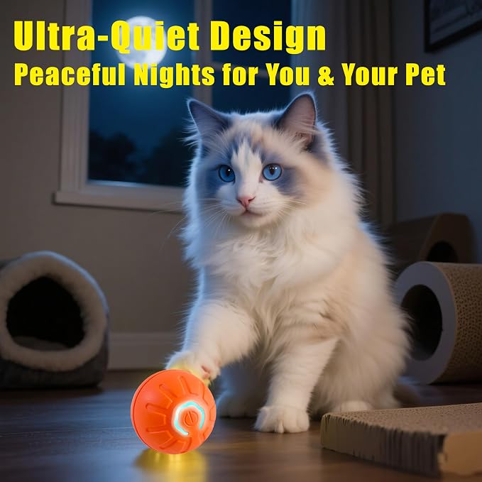 Interactive Self-Moving Pet Toy Ball - Motion-Activated Auto Rolling, Military-Grade Chew Resistant, USB-C Rechargeable for Small Dogs & Cats (Blue, Small